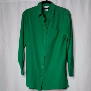 JAPNA GREEN LINEN BLEND 3/4 SLEEVE BUTTON DOWN BLOUSE SIZE M